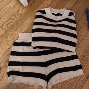 Brown and Tan Striped Sweater Set